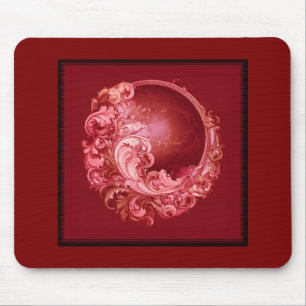 Rosa florales Fraktal auf dunkelrotem Hintergrund Mousepad