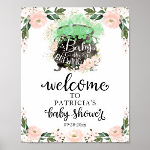 Rosa florales Halloween-Baby-Shower-Willkommenssch Poster