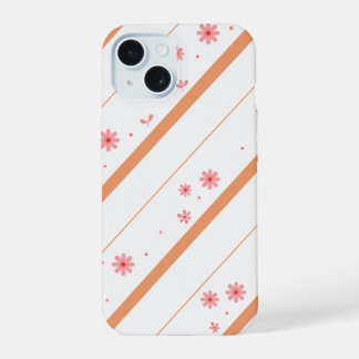 Rosa florales Handycover mit diagonalen Streifen. iPhone 15 Hülle