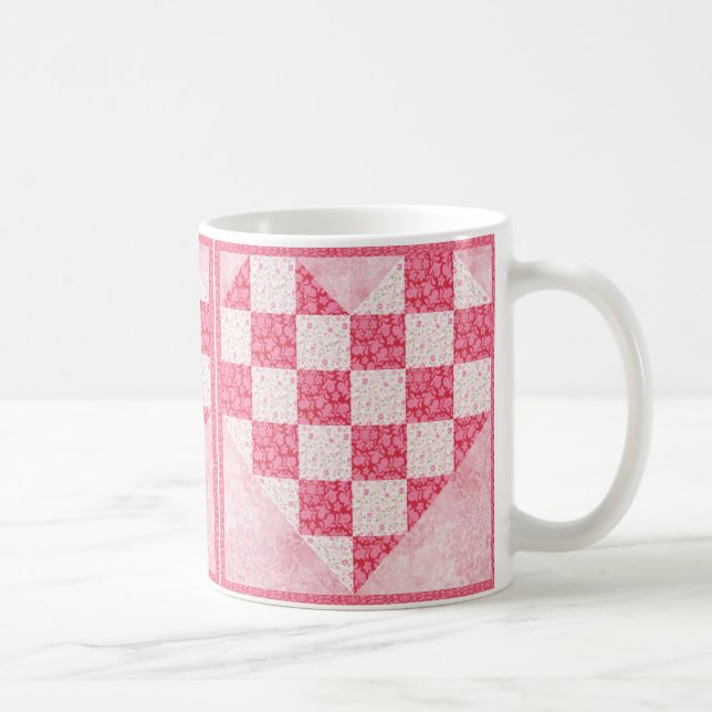 Rosa, florales Herz-Quilt-Look Kaffeetasse (Rechts)