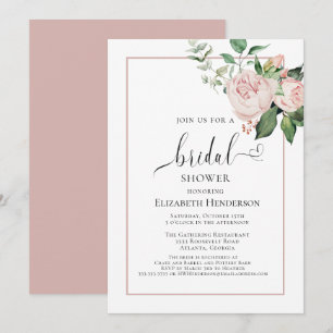 Rosa Florales Herz Schrift Hochzeitsdusche Einladung