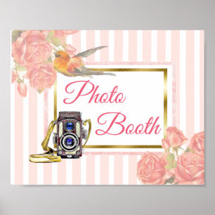 Rosa Florales Hochzeits-Schild Fotobox Poster