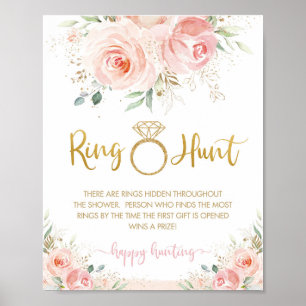 Rosa Florales Hochzeitsdusche Ring Hunt Spiel Poster