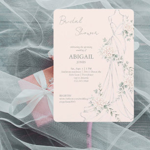 Rosa Florales Hochzeitskleid Elegante Brautparty Einladung