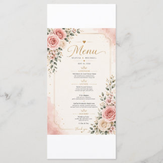 Rosa Florales Hochzeitsmenükarte | Wasserfarbe R Menükarte