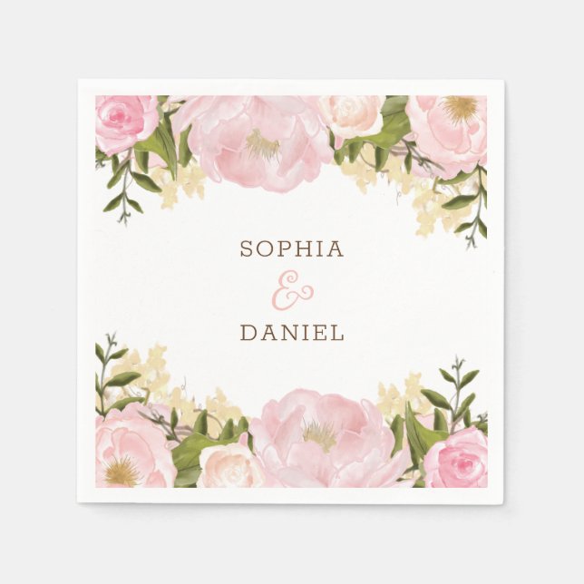 Rosa florales Hochzeitssemble Brautparty Napkins Serviette (Vorderseite)