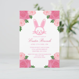 Rosa florales Kaninchen Osterbrunch-Einladung Einladung