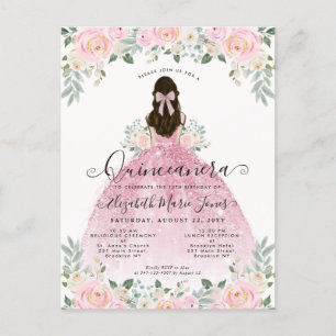 Rosa Florales Kleid 15. Geburtstag Quinceanera Postkarte