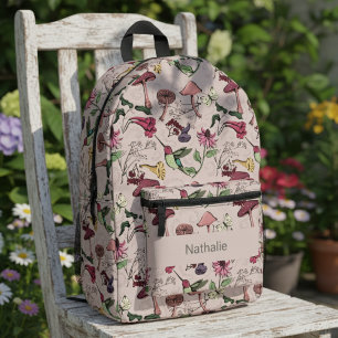 Rosa florales Kolibri-Naturmuster Bedruckter Rucksack