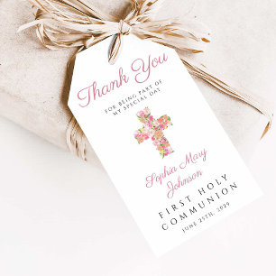 Rosa florales Kreuz Religiöse Erste Kommunion Geschenkanhänger