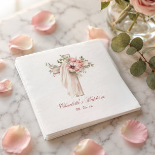 Rosa Florales Kreuz Taufkleid Serviette