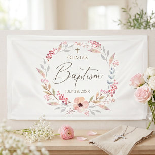 Rosa Florales Mädchen Taufe Banner