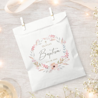 Rosa Florales Mädchen Taufe Rund Geschenktütchen