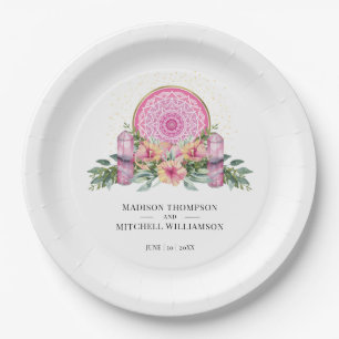 Rosa Florales Mandala Kristalle Metaphysische Hoch Pappteller