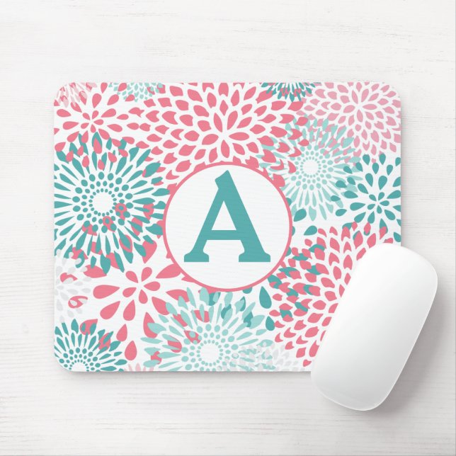 Rosa florales Monogramm Mousepad (Mit Mouse)