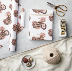Rosa florales Motorrad-Geburtstag Geschenkpapier