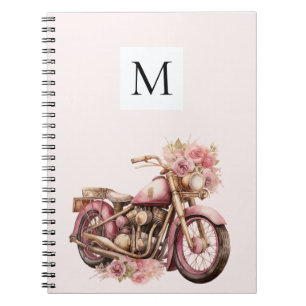 Rosa florales Motorrad-Monogramm Notizblock