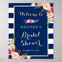 Rosa florales navyblaue Streifen Brautparty-Schild