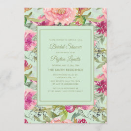 Rosa florales Neo Mint Green Brautparty Einladung