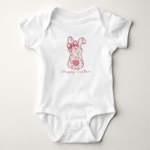 Rosa florales Osterhase Coquette Schleife Baby Strampler