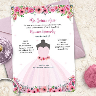 Rosa florales Quinceanera Party Einladung