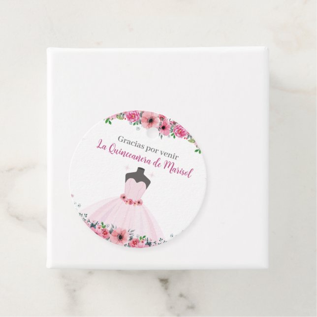 Rosa florales Quinceanera Party Geschenkanhänger (Beispiel)