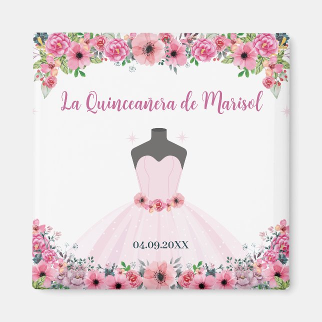 Rosa florales Quinceanera Party Magnet (Vorne)
