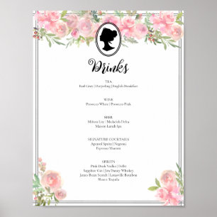 Rosa florales Regency-Braut-Shower-Cocktail-Menü Poster
