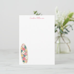 Rosa florales Surfbrett Wasserfarbe personalisiert Mitteilungskarte