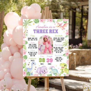 Rosa florales süßer Dinosaurier Dschungel Foto Mei Poster