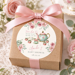Rosa Florales Teekränzchen mit der werdenden Mutte Runder Aufkleber