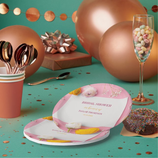 Rosa Florales Thema Brautparty Pappteller (Multi)