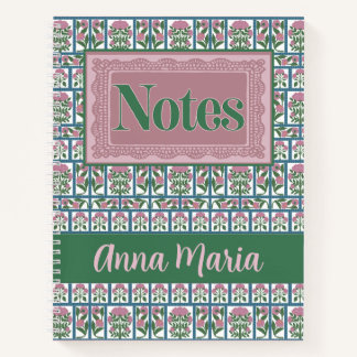 Rosa florales Volkskunst-Quiltmuster Notizbuch