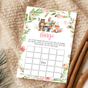 Rosa Florales Wald-Baby-Shower-Bingo-Spiel