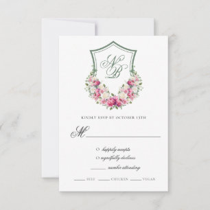 Rosa florales Wappen Hochzeitskarte RSVP Karte