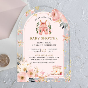 Rosa florales Winter Wonderland Torbogen Baby Show Acryleinladungen