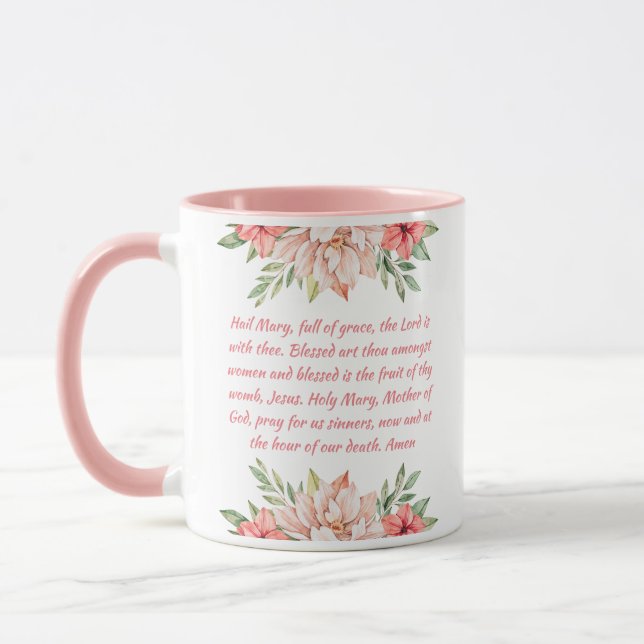 Rosa floralkatholische Hagel Mary Gebet Tasse (Links)