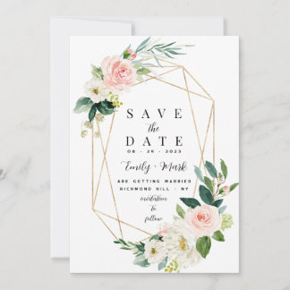 Rosa Florals, Grün & Gold Save The Date