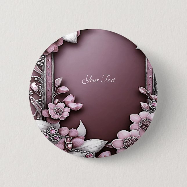 Rosa Floraltaste Button (Vorderseite)