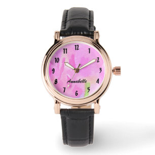 Rosa Floraluhr mit Personalisiertem Namen Armbanduhr