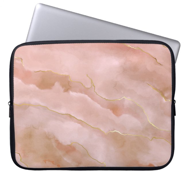 Rosa flüssige Marmorgoldfarbe Laptopschutzhülle (Vorderseite)