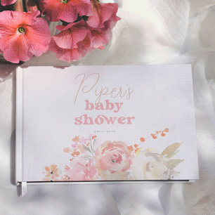 Rosa Folie Retro Blumen Mädchen Baby-Party Gästebuch
