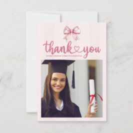Rosa Foto Blush Bow Graduation Party Dankeskarte