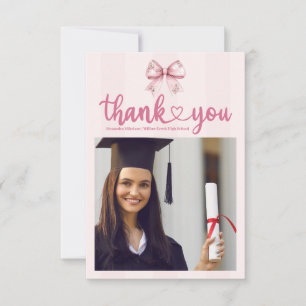 Rosa Foto Blush Bow Graduation Party Dankeskarte