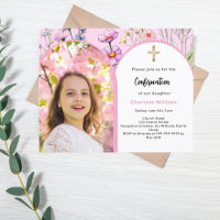 Rosa Foto Bogen florals Bestätigung Einladung
