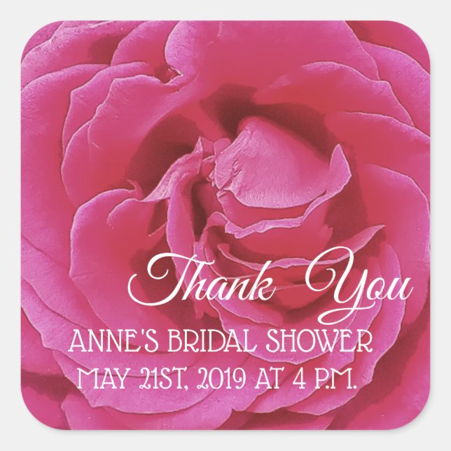 Rosa Foto Bridal ShowerSticker Quadratischer Aufkleber (Vorderseite)