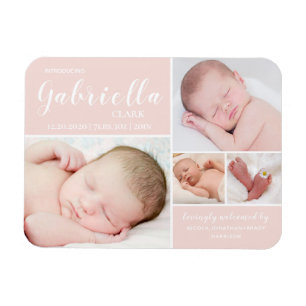 Rosa Foto Collage Baby Girl Geburtserklärung Magnet