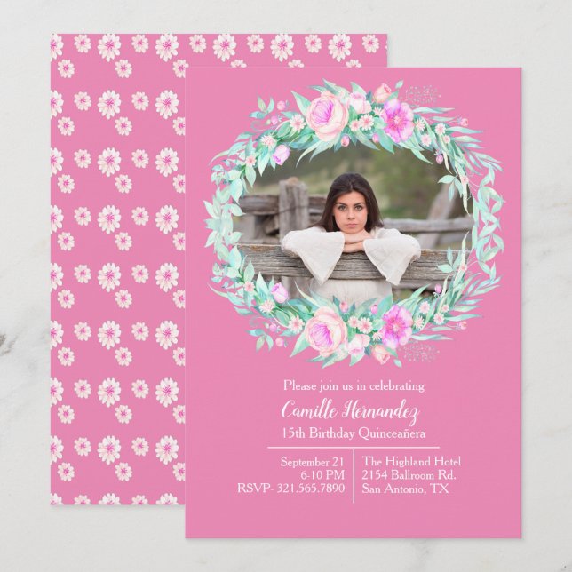 Rosa Foto Einladung (Vorne/Hinten)