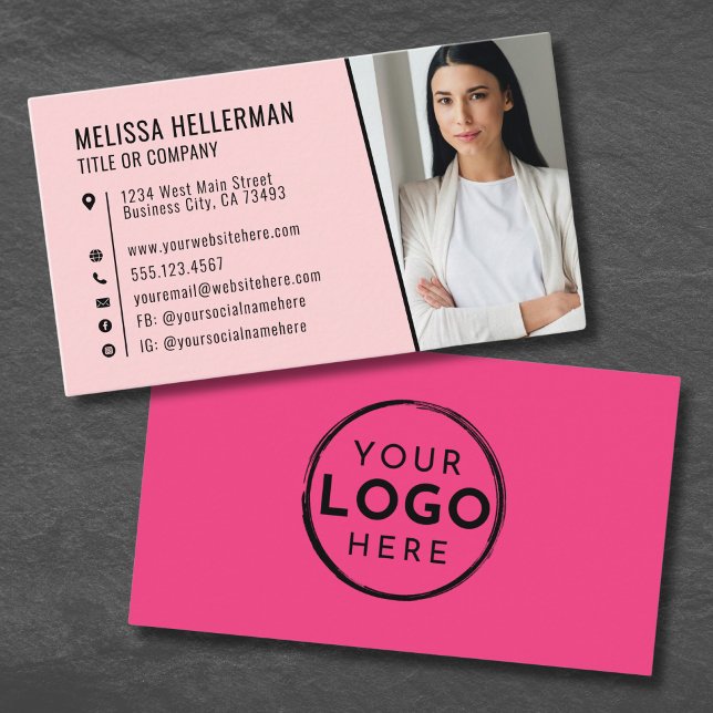 Rosa Foto-Logo Beruflich Visitenkarte (Girly Hot Pink Photo Logo Professional Business Card)