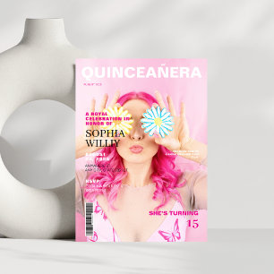 Rosa Foto Magazine Cover Quinceanera Einladung